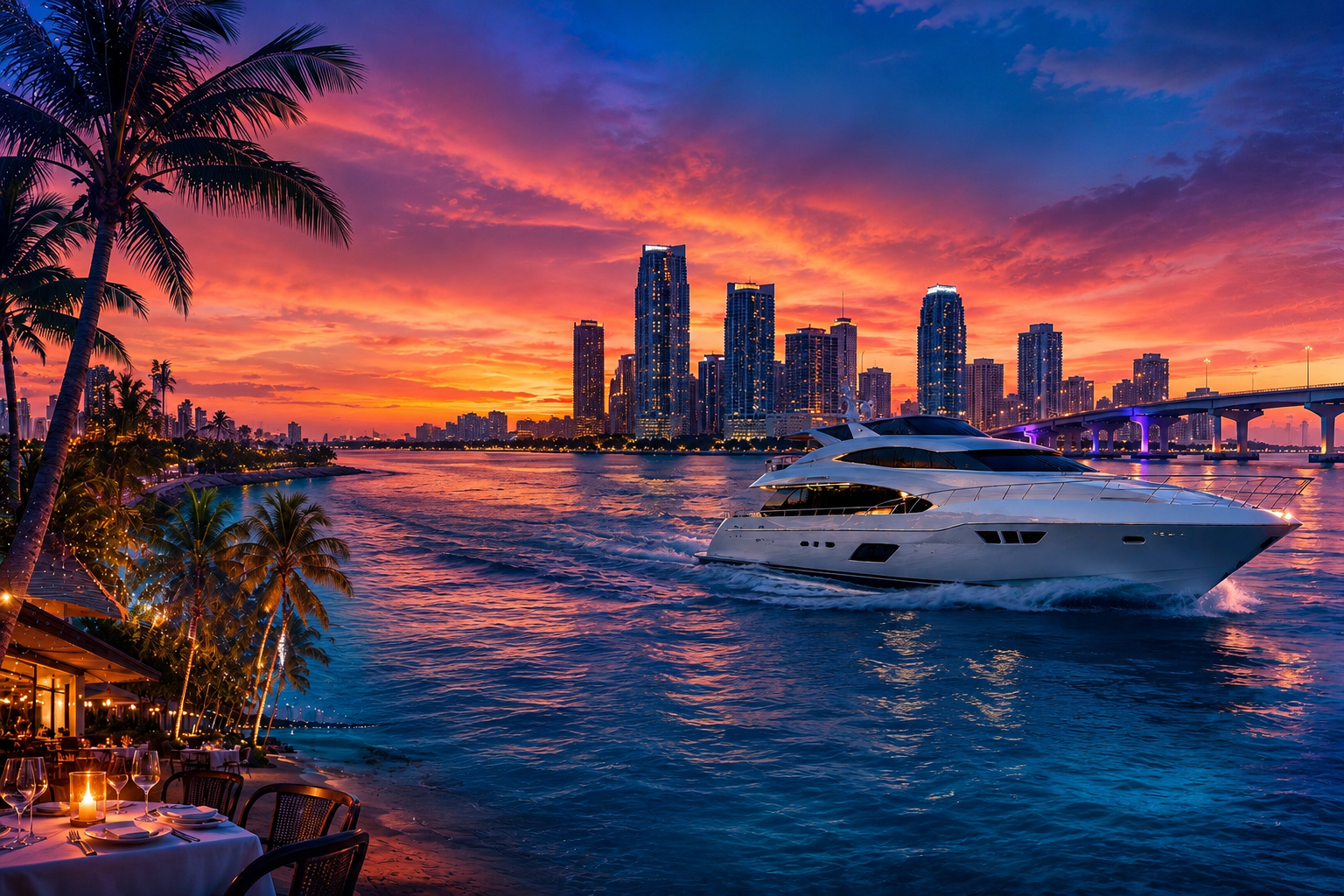 A couple enjoying a Florida sunset yacht cruise